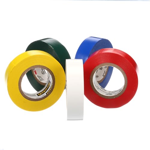 Scotch Vinyl 35 Electrical Tape, 5 Rolls, Multi-Color Pack, Ideal for Cable Jacket Repair & Electrical Insulation, Premium Vinyl Material for Durability, Indoor & Outdoor Use, High Adhesion (10457DC)