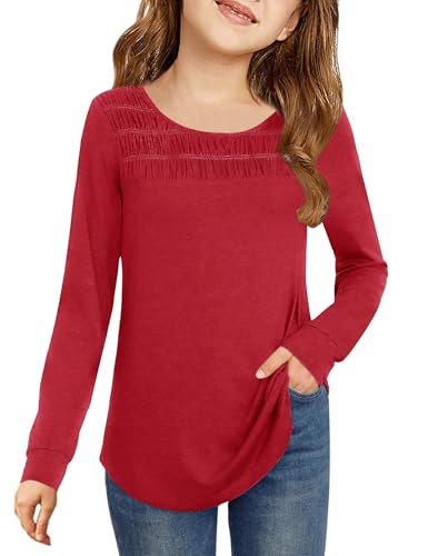 Image of Vivitulip Girl's Basic Long Sleeve Crew Neck T-Shirts Casual Smocked Cute Tunic Tops