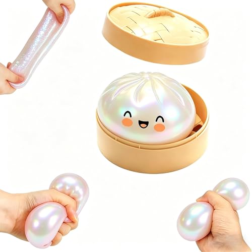 Giant Glitter Dumpling Squishy Colorful Mystery Stress Dumplings Cute Soft Calming Unbreakable Figurine Simulation Ball (White)