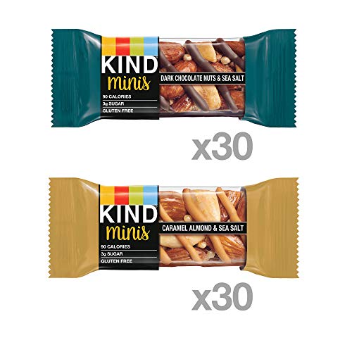 KIND Bar Mini's, Dark Chocolate Nuts & Sea Salt/Caramel Almond & Sea Salt, Gluten Free, 100 Calories, Low Sugar, 60 Count
