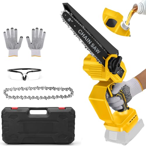 Mini Tronçonneuse électrique 20 cm compatible avec Dewalt 20V 18V (sans batterie), scie électrique à arbre sans balais, petites tronçonneuses Chaîne de sécurité Verrou automatique Lubrificateur scie à