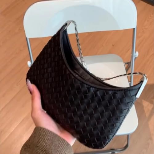 Image of Woven Leather Tote Bag For Women Crossbody Shoulder Bag Large Hobo Handbags Vegan Female Bag Vegetable Basket
