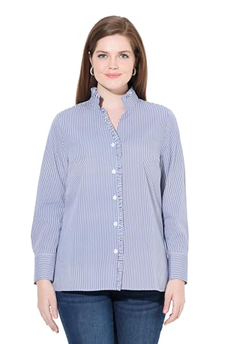 Ulla Popken Blusa de Rayas para Mujer, Tallas Grandes, Tallas Grandes, con Volantes, Cuello Alto, Manga Larga, Morado, 62-64