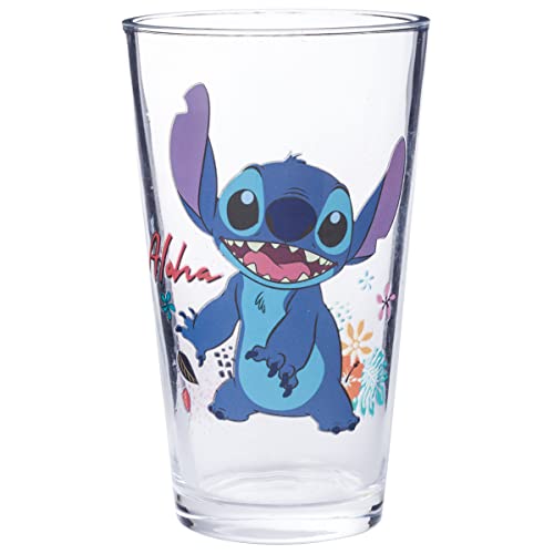 Image of Silver Buffalo Lilo and Stitch Tropical Chillin Ohana 4-Pack. Pint Glass Set, 16-Ounces