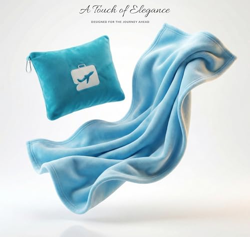 Image of VAS COLLECTIONS Travel Pillow Blanket 2-in-1, Ultra Soft Flannel Blanket with Carry Case, 65x40 Inches, Compact Portable Travel Blanket for Flights, Camping and Travel Comfort (Aqua)