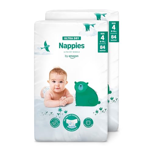 By Amazon Pañales ultra-secos, Talla 4 (8-14 kg), Con canales, Bianco, 168 Unidad (2 Paquetes de 84) - Nueva versión (Anteriormente una marca XX, el mismo producto)