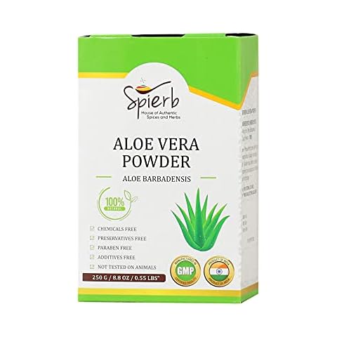 Spierb Aloe Vera Powder 250gm - 100% Natural Aloe leaf Powder for Hair Growth - Natural Skin Care Moisturizer and hydrating face mask - Acne treatment Pimples Scar Fine Lines - AloVera hair mask Cover