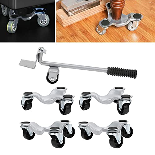 Kit de Déménagement et Levage de Meubles 4 Curseurs Roulettes à 3 Roues Plaque Mobile en Argent pour Objets Lourds Portant 400KG
