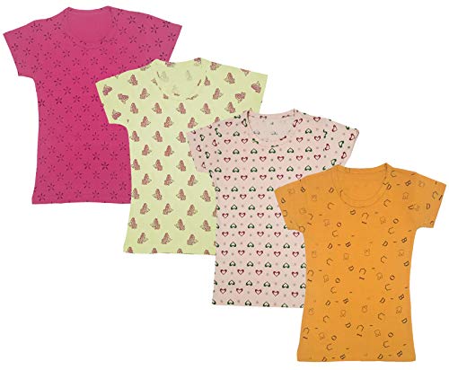 Image of indi weaves Girls Half Sleeve Cotton Printed T-Shirts Pack of 4