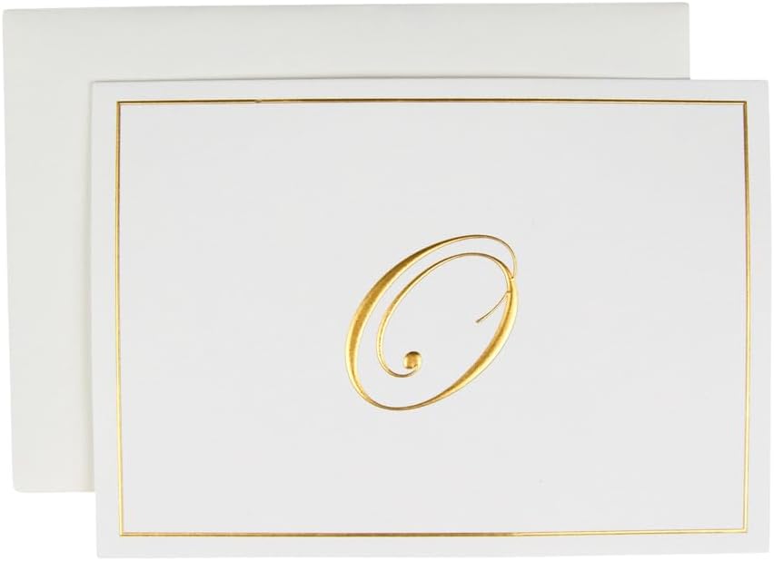 Caspari Gold Embossed Initials Boxed Note Cards in Letter O, 32 Cards & Envelopes