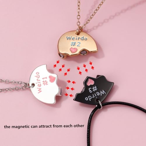 BFF Necklace for 3, Matching Heart Split Weirdo 1 Weirdo 2 Weirdo 3 Soul Sister Jewelry, Best Friend Necklace2