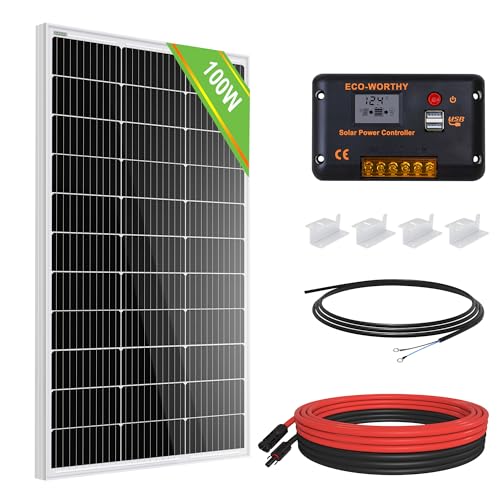 ECO-WORTHY 100 Watt 12 Volt Solar Panel Kit for RV Battery Boat Trailer Cabin Garden Shed Home: 100W Solar Panel+30A PWM Charge Controller+ Tray Cable