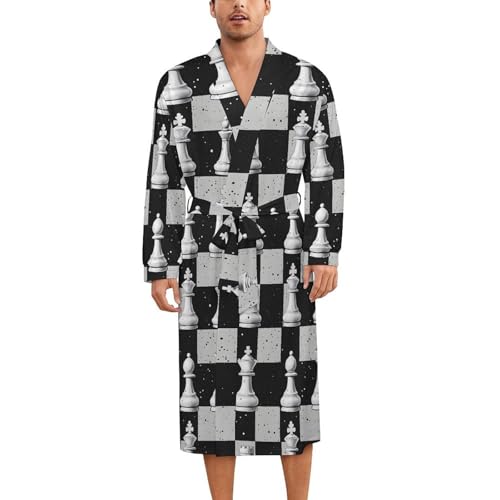 Robe de nuit en soie homme femme motif damier vintage rétro