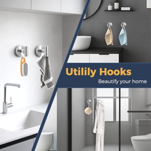 Image of Heavy Duty Suction Cup Hooks for Glass Window,Tile,Mirror,Removable Shower Hooks for Inside Shower,Metal Towel Hooks for Bathroom,4 Pack(Silver)