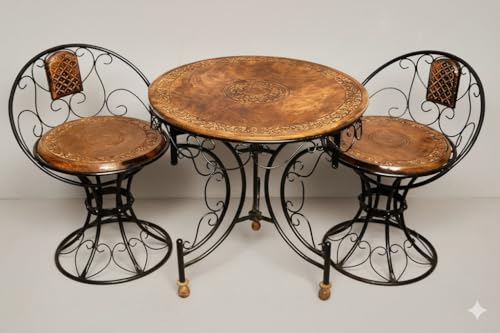 Image of Wood & Wrought Iron Patio Furniture Set Garden & Outdoor /Indoor Furniture (Style - 3 Set of 3)