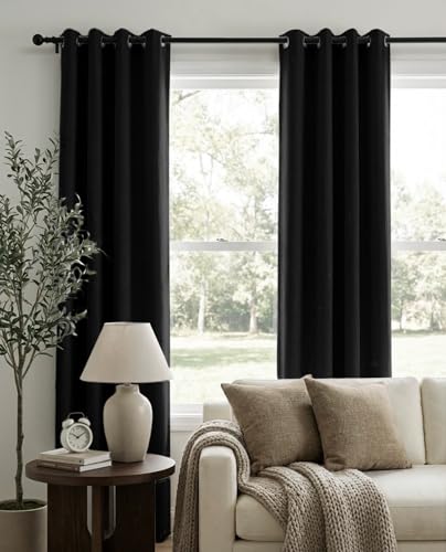 Image of 100% Blackout Shield Linen Textured Total Blackout Curtains for Bedroom 72 Inches Long, Black Grommet Curtains for Living Room, Thermal Insulated Room Darkening Drapes, 50 inch W x 72 inch L, 2 Panels