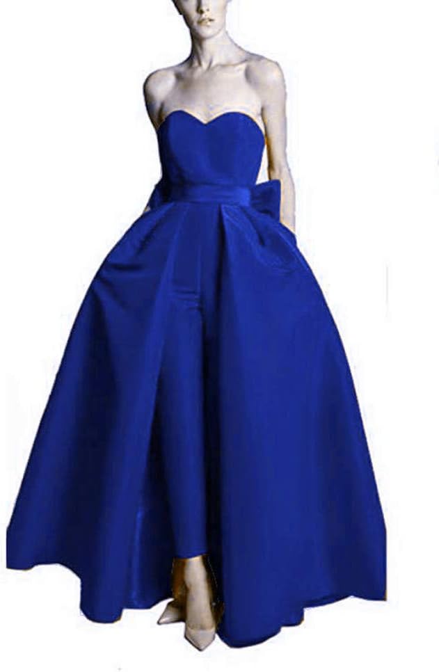 VeraQueen Women's Sweetheart Jumpsuits Evening Dresses with Detachable Skirt Prom Gowns Pants RoyalBlue