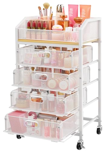 Image of SUNALLY Rolling Makeup Cart with Drawers, Rolling Vanity Nail Cart, White