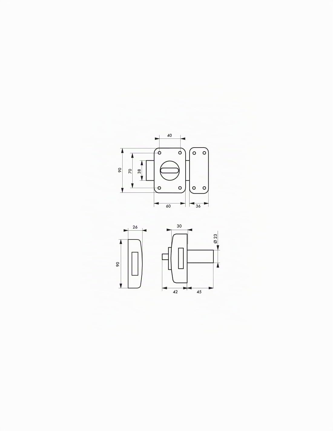 FTH - Verrou de Porte M60 à Bouton - Cylindre 45 mm - Coffre et Pêne Laiton Massif Poli - 3 Clés Crantées - Sécurité Domestique - Ø 60 x 90 mm - Jaune/Doré | verrou à bouton et cylindre, cylindre 45 mm, acier, finition laitonnée, 3 clés, porte d'entrée, f