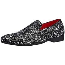 Santimon Mens Slip On Loafer Shoes Metallic Sequins Nightclub Glitter Loafers Luxury Wedding Prom Shoes