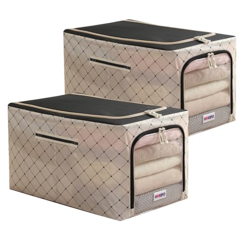 Image of HOKIPO Clothes Storage Box, 600D Oxford Fabric Organiser for Wardrobe, Ivory Noir - Extra Large Pack of 2 (AR-6490-BLK*2)