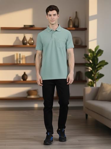 Image of Lux Cozi Men's Cotton Blend Polo T-Shirt with Chest Pocket | Collar T-Shirts for Men | Half Sleeves | Plain - Regular Fit (Pack of 1)