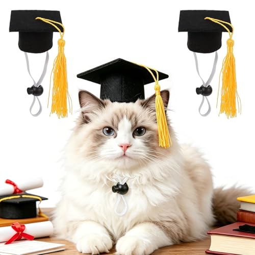 Soochat 2Pcs Mini Graduation Caps with Tassel Small Animal Bachelor Hat Graduation Photo Props Holiday Costume Accessory for Cat Dog (Yellow)