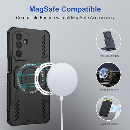 Image of amazon basics Back Case Cover for Samsung Galaxy M36 5G | Magnetic Case with Built-in Metal Ring | Supports Mag-Safe Charger, Wallet & Car Mount | Shockproof Hybrid PC + TPU | Black