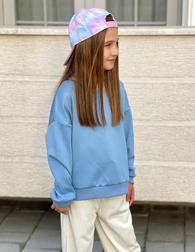 Image of Arshiner Girls Crewneck Sweatshirt Long Sleeve Pullover Tops Drop Shoulder Sweatshirts Side Split