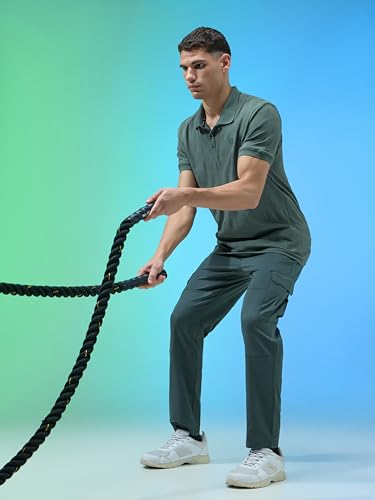 Image of TECHNOSPORT Men's Slim Fit Jacquard Textured Polo Sports T-Shirt with Cotflex, UPF50+ for Regular use