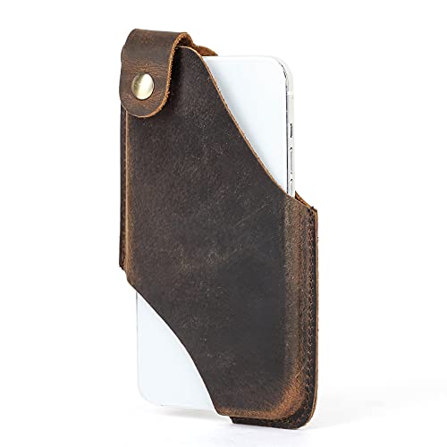 Funda de cuero para hombre, funda de piel para teléfono, con trabilla para cinturón, funda de cuero para teléfono con botón magnético (café para 6.7 pulgadas) Cover