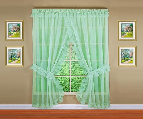 Image of Today's Curtain, Emelia Priscilla Sheer Pair 96 inch W x 84 inch L, Sage, 5-Piece-Set