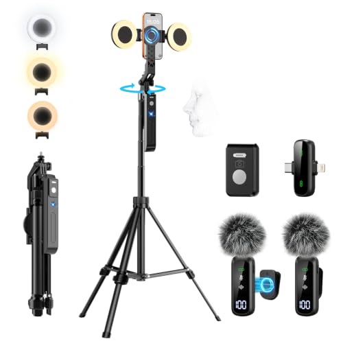 yAyusi Vlogging Kit for iPhone/Android 180cm Auto Face Tracking Tripod for iPhone with Light Microphone/Remote Control Content Creator Essentials Starter Kit for TikTok and YouTube