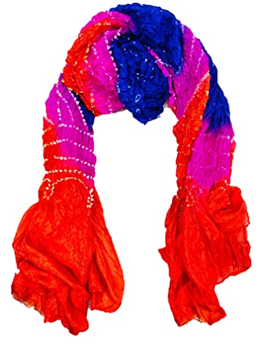 Image of PK HUB Women's Jaipuri Rajasthani Bandhani Dupatta | Art Silk Bandhej Dupatta with Gota Patti Work & Tassels (Free size)