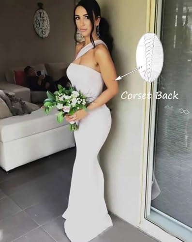 Image of Stretch Spandex Bridesmaid Dresses Long 2026 One Shoulder Formal Gowns Satin Mermaid Prom Wedding Guest DR0194N