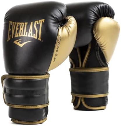 Everlast Powerlock2 - Guantes de boxeo mejorados, rendimiento y estilo mejorados, color negrodorado y blancodorado, tamaños de 12 onzas, 14 onzas
