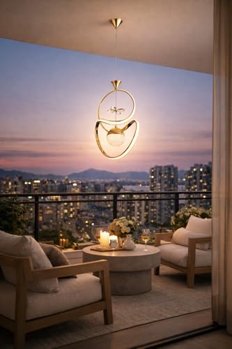 Image of Modern Gold Finish Energy Saving Led Globe Pendant Hanging with 3 Different Color Mode (Warm White, Cool White, Neutral White) for Bedroom, Living Room, Restaurants, Dining, Coffee Shop, Home