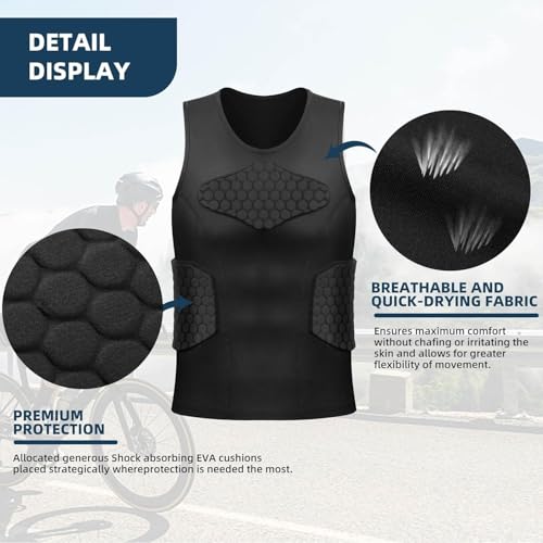 image for Zicac Men's Sports Shock Rash Guard Compression Padded Shirt Soccer Ba