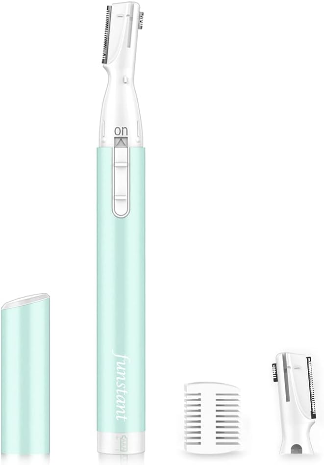 Funstant Upgraded Eyebrow Trimmer, Facial Hair Trimmer Battery-Operated Eyebrow Razor for Women with Comb, No Pulling Sensation Painless for Face Chin Neck, Upper-Lip, Peach-Fuzz