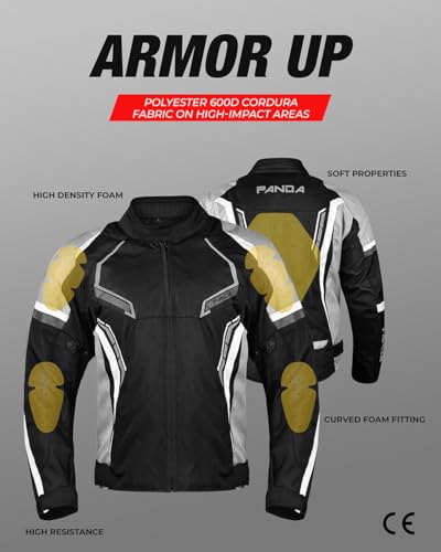 PANDA CYCLE GEAR Motorcycle Jacket\'s for Men & Women All Season Impact Armored Protective Enduro Dual Sports Motorsports Touring Biker Jackets (US, Alpha, XX-Large, Regular, Regular, GREY)