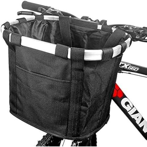 Bike Basket, Small Pets Cat Dog Folding Carrier, Removable Bicycle Handlebar Front Basket, Quick Release and Easy to Install, Detachable Cycling Bag (Black) Cover