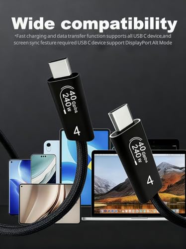 Image of USB4 Cable for Thunderbolt 4, 40Gbps Data Transfer, 240W Charging, Supports 8K Display, 3.3FT USB C to USB C Cable Compatible with Thunderbolt 3, MacBook Pro /Air, iPad Pro, iPhone 16 /17