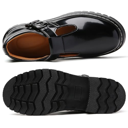 Image of Women's Platform T-Strap Mary Janes Oxford Dress Shoes | Chunky Non-Slip Classics Round Toe Comfort Casual School Work Uniform Shoes with Buckle Retro Comfortable Walking Shoes