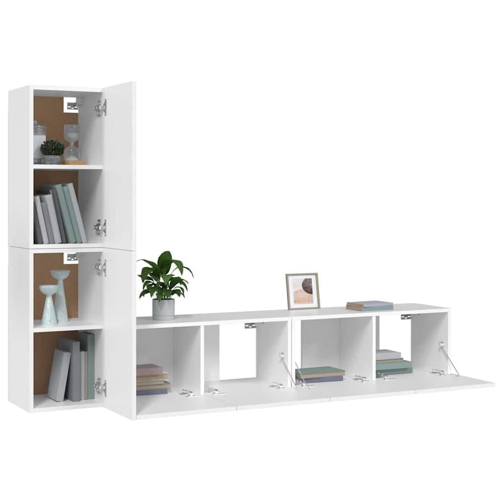 4-TLG TV-Schrank Set Wandmontage Weiß Holzwerkstoff