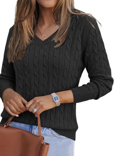Image of Magritta Women's V Neck Tops Long Sleeve Jumpers Chunky Knit Sweaters Black