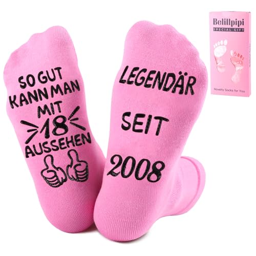 Belillpipi Geschenke zum 18 Geburtstag Mädchen, Lustige Socken 18. Geburtstag Mädchen, 2008 Socken mit Spruch Geburtstagsgeschenk für 18 Jahre frauen