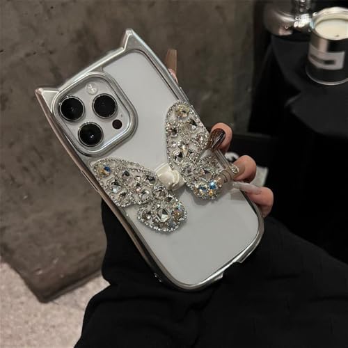 Coque silicone papillon iPhone 14 Pro transparente argent NevStp - 3