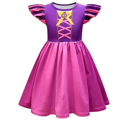 Ubeufun Purple Princess Dress Rapunze Costume Dress Graphic Print Flutter Sleeve Party Holiday Birthday Christmas Halloween Cosplay Outfit For Toddler Kids Girls #TOP7