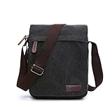 LOSMILE Bolsos bandolera de Hombres, Bolso de Hombro la Lona, Bolsas mensajero para tablet, Trabajo y escuela.(M-Negro)