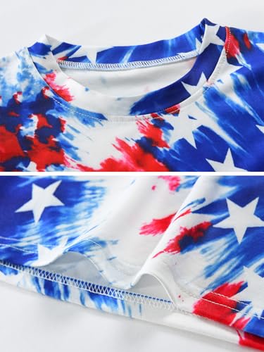 Image of Toddler Girls July 4th Shirts American Flag Ruffle Short Sleeve Patriotic Red White Blue Star Outfits Blouse Tops